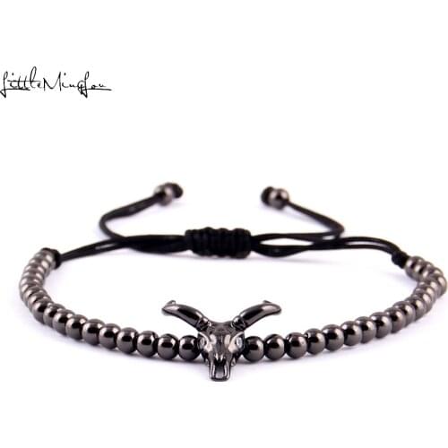 Little MingLou Luxury men zircon CZ Power Bull Charm copper bead Braided men bracelets & bangles for women Jewelry