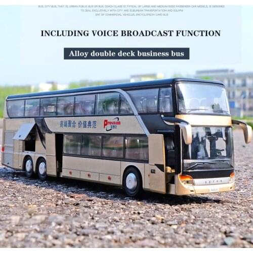 1:50 Scale Die-cast Bus Model Simulation Alloy Double-decker Sightseeing Bus Vehicle Kid Toy RV Cable Voice School Bus Car Model