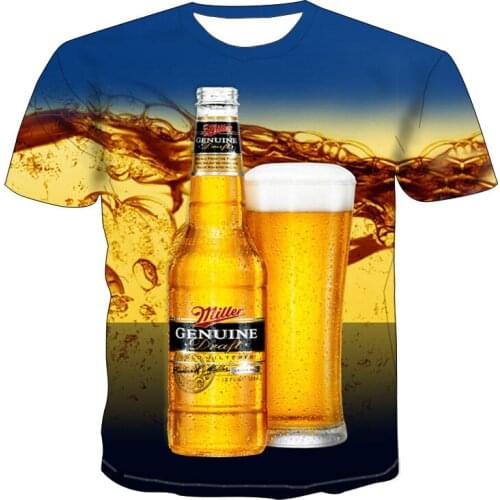 Mens beer 3D T-shirt, short sleeve T-shirt, round neck printed T-shirt, large digital printed T-shirt, summer 2021