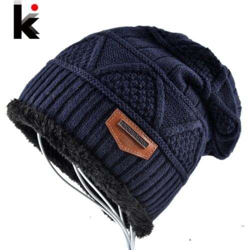 Mens Skullies Hat Bonnet Winter Beanie Knitted Wool Hat Plus Velvet Cap Thicker Mask Fringe Beanies Hats for men