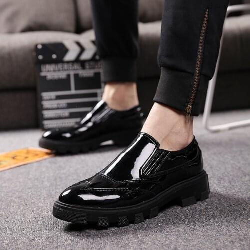 New arrival mens leisure wedding party dress patent leather shoes black slip-on oxfords shoe gentleman platform summer loafers