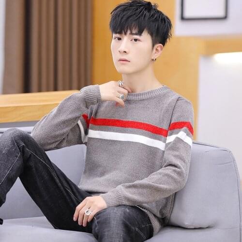 Mens Sweaters Gray Black Pullover Winter Men O-neck Stripes Sweater Men Casual Knitting Sheap Sweaters Clothes Sweater Men Daily