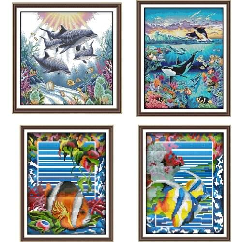 Patterned Cross Stitch Kit Underwater World Goldfish Small Fish Embroidery 14CT 11CT Needlework DIY Kit Home Decoration Painting