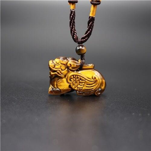 Natural Jade Stone Pixiu Pendant Tiger Eye Tiger Necklace Fashion Charm Jewelry Carved Amulet Gifts for Women Men