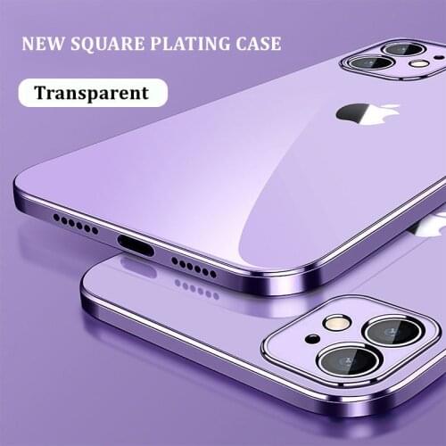 Luxury Plating Square Frame Transparent Phone Case For iPhone 12 11 Pro Max Mini XR X XS 7 8 Plus SE 2020 Soft TPU Clear Cover