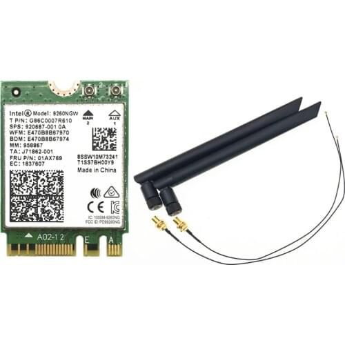 With 6Dbi Dual Band Antennas 9260 9260NGW 802.11ac 1730Mbps WiFi Bluetooth 5.0 NGFF/M.2 Card Set for desktop