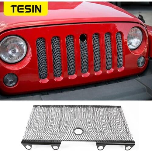 TESIN 3D Insect Nets Mesh Grille Fit for Jeep Wrangler JK 2007-2017 Black Steel Car Products Auto Exterior Accessories