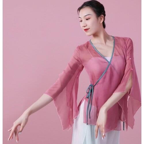 Chiffon Classical Dance Tops Adult Rave Hanfu Women Designer Clothes Fairy Chinese Folk Dancewear Performance Costume JL3169