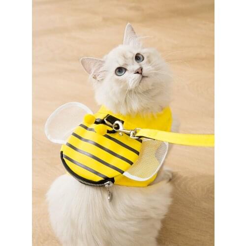 Cat Adjustable Harness Vest Cute Bee Anti Breakaway Cat Accessories Gatos Puppy Dogs Collar Polyester Mesh Harness Household