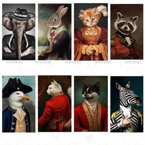 Nordic Rabbit Cat Animal Vintage Big Canvas Painting Art Zebra Lion Elephant Posters and Prints Wall Picture for Living Room