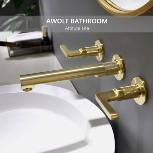 Solid Brass Brushed Gold Bathroom Basin Faucet Wall Mounted Black Retro Industrial Style Hot And Cold Sink Mixer Tap ML8108