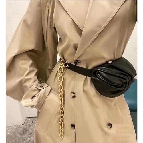 New Genuine Leather Women Thick Chain Breast Bag Trendy Fashion Lady Cloud Waist Bag Soft Real Cowhide Dumpling Shoulder Bag