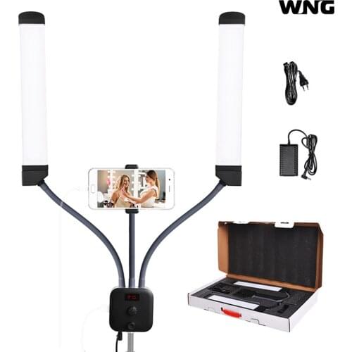 Photographic Light LED Double-arm Video Fill Light Two Tube 3000-6000K LED Panel 360° Rotation with Phone clamp for Photo Video