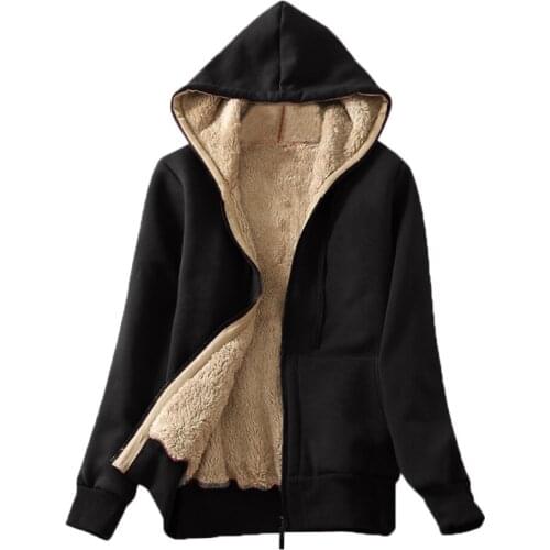S-XL Womens Winter Warm Jacket Casual Solid Sherpa Lined Zip Up Hooded Sweatshirt Coat Plush Both Sides Weared Hoodie худи