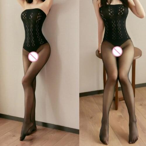Women Sexy Perspective Bodystockings Hollow Out Floral Net Bodysuit Erotic Open Crotch Strapless Tights Pantyhose
