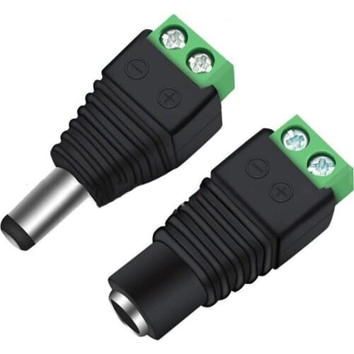 1/10pcs 5.5mm x 2.1mm Female Male DC Power Plug Adapter for 5050 3528 5060 Single Color LED Strip and CCTV Cameras