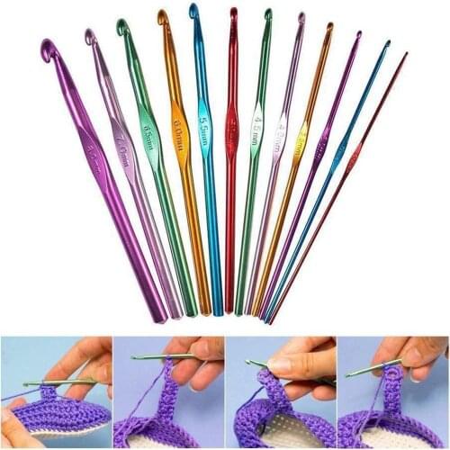 12pcs/set Multicolour Aluminium Crochet Hook Needle sizes 2mm to 8mm DIY Craft Knitting Yarn Needles Handmade Tools