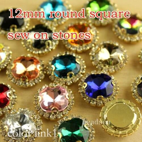 12pcs 12mm round square Flatback Craft sew on button crystal with rhinestone cup chain gold metal diy wedding making