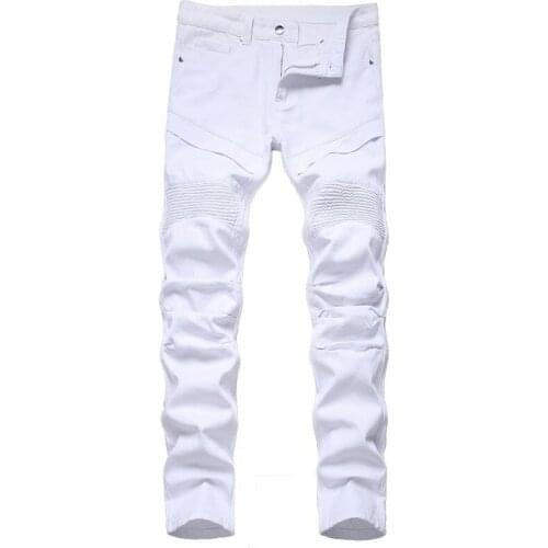 2021 Men White Motorcycle Jeans Youth Original Cool Stitching Jeans