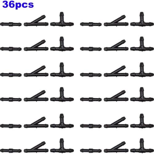 36pcs/Lot T/Y/I Type Splitter Car Windshield Washer Nozzles Hose Water Tube Connector Black Car Accessories