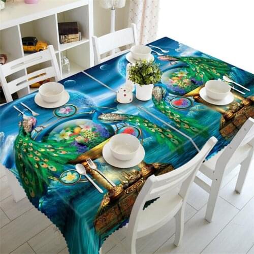 3D Tablecloth Peacock Pattern Polyester Dustproof Table cloth Christmas Dinner Decoration Table Cover