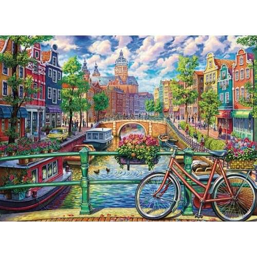 5d diy Diamond Embroidery Amsterdam Canal Landscape diamond Painting rhinestones pictures Cross-Stitch Christmas Gift Home Decor