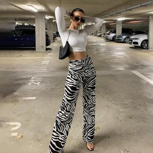 Zebra Print Wide Leg Pants Trousers Sexy High Waist Autumn Women New Fashion Casual Female Trousers Streetwear