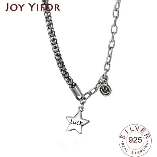 925 Sterling Silver Necklace For Women Ladies Elegant Chain Stars Words Smile Face Sterling Silver Jewelry Round Necklace