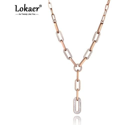 Lokaer Hiphop/Rock Titanium Stainless Steel Geometry Clay Crystal Pendant Necklace For Women Trendy Chain & Link Necklace N19163