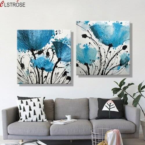 CLSTROSE Modern Abstract Blue Flower Ink Painting 3 Pcs Lotus Flower Cuadros Decoratives On Canvas Wall Picture For Living Room