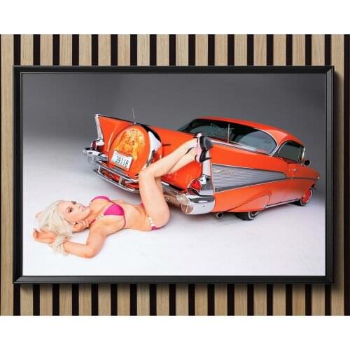 D1238 Sexy Hot Girl Vintage Rerto Car Blonde Bikini Silk Fabric Poster Art Decor Indoor Painting Gift