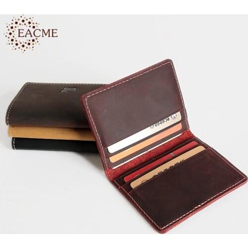 EACME Handmade Card Case Purse Vintage Crazy Horse Leather Mini Wallets Thin Delicate Business Credit Cards Cases Pack Holder