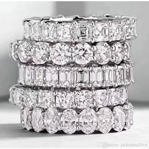 Fine Engagement Eternity Promise Ring AAAAA Zircon 925 Sterling Silver Statement Wedding Band Rings for women men Jewelry Gift