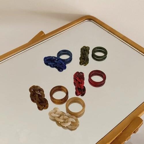 Korean Vintage 2PCS/SET Resin Chain Geometric Round Rings for Women Chic Minimalist Party Jewelry Gifts Acrylic Finger Rings
