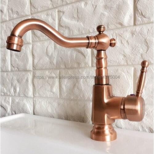 Bathroom Faucet Antique Red Copper 360 Degree Turn Basin Faucet Water Tap Single Handle Cold and Hot Water Nnf395