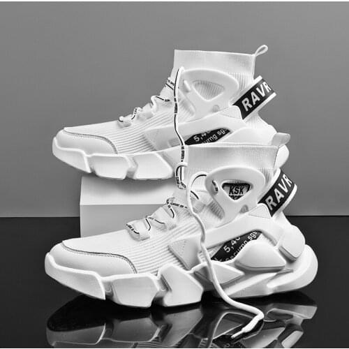 Mens Sneakers Trend High Top Running Shoes Thick-soled 5CM for Men Black White Gray Outdoor Sports Walking Shoe Big Size 45 46