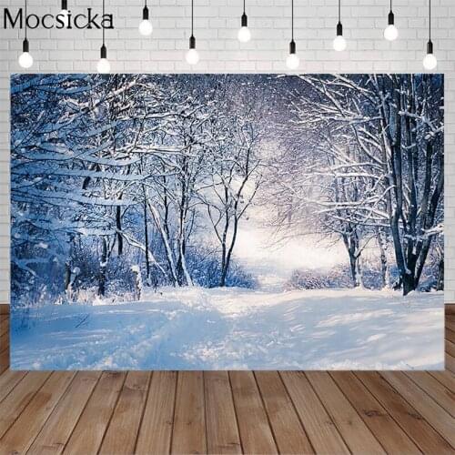Mocsicka Winter Snow Scene Photography Background Snowfield Forest Backdrop Children Portrait Decoration Props Photo Studio