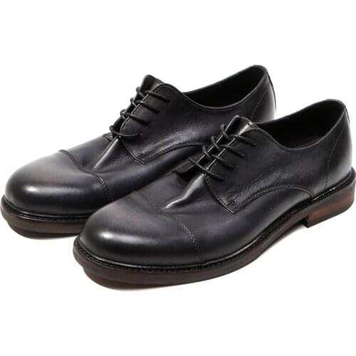 England Style winter Men shoes Round toe Outdoor work shoes Handmade Wedding shoes Genuine Leather Formal Shoes Men