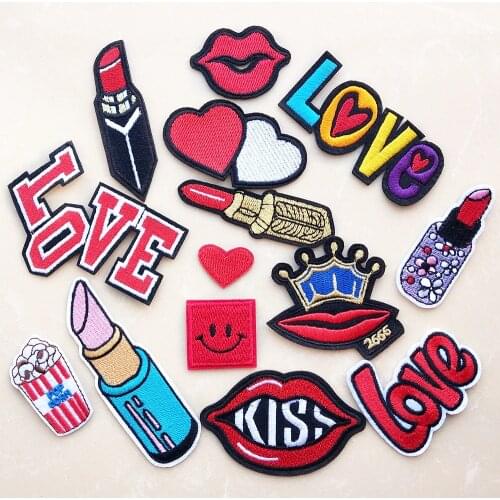 Fashion Lipstick Embroidery Iron on Patches for Clothing Red Lips Love Stickers Appliques on Backpack Badges Parkas Coats Patch