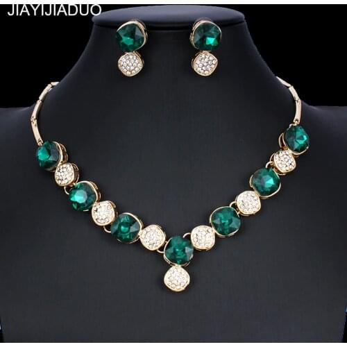 Jiayijiaduo 2018 New wedding dress jewelry set for glamour women crystal jewelry necklace earrings set gold color girl gift