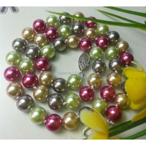 ! new Fashion Style diy 8mm Color Ocean Sea Shell Pearl Necklace 18" JT6458