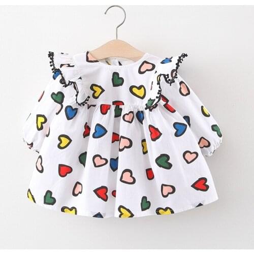Baby Girls Clothes Spring Summer Dress Flying Long Sleeve Newborn Infant Dress Toddler Cotton Heart Dress for Baby Girls Clothes