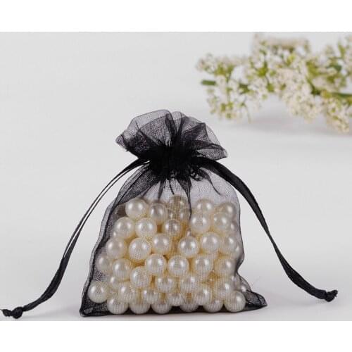 Wholesale Custom Jewelry Pouch 100pcs/lot 10*15 Black Small Drawstring Bag Tulle Bomboniera Packaging Bags For Jewelry