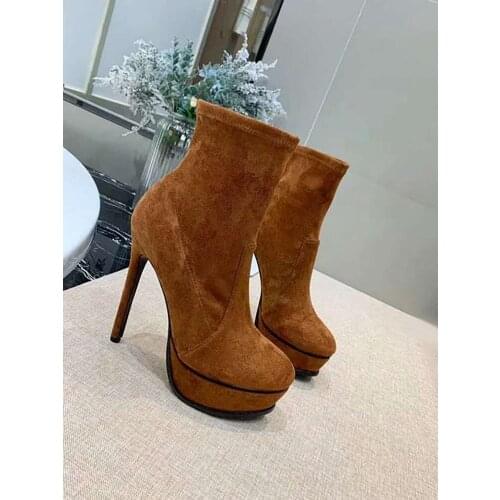 Fashion Women Boots Flannel High Heels Shoes Platform Autumn Botas Casual Chaussure Bottine Femme Street High Quality