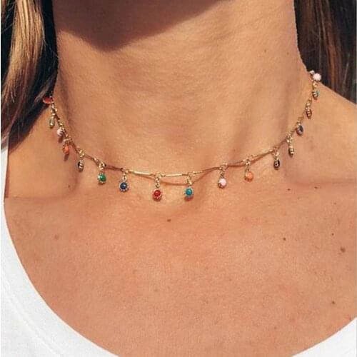 Bohemian Gold Necklace for Women Charming Colorful Stone Chain Chockers Handmade Party Jewelry Wholesale collares