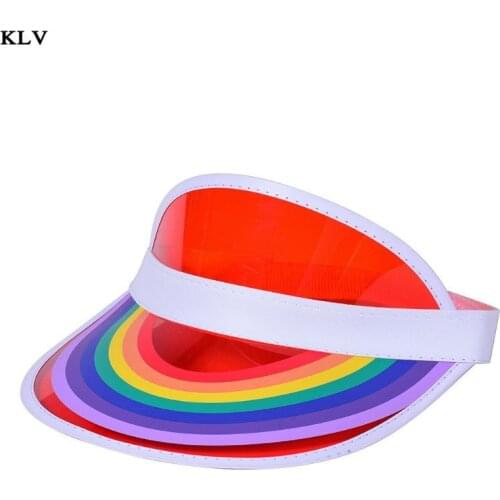 Women Men Summer Plastic Sun Visor Hat Rainbow Bridge Print Empty Top Transparent UV Protection Hip Hop Tennis Elastic Beach Cap