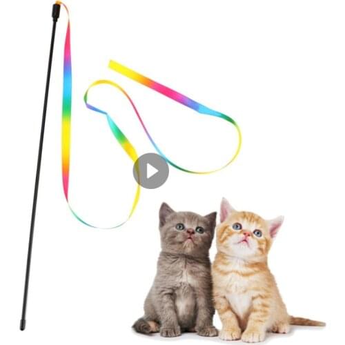 Rainbow Cat-teaser Stick Interactive Toy Double-sided Rainbow Ribbon Cat-teaser Stick 28cm Cute Pet Cat Toys Sport Supplies