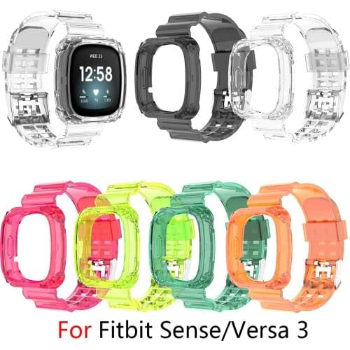 Compatible for Fitbit Sense/Versa 3 Straps and Case, All-in-One Protective Replacement TPU Wristband Case Band for Versa 3