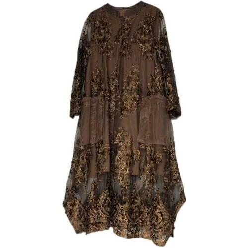 Luxurious Embroidery Plus Size Dress Women Pastel Elegant Transparent Vestidos Sexy Retro Robe Springautumn Women Clothes