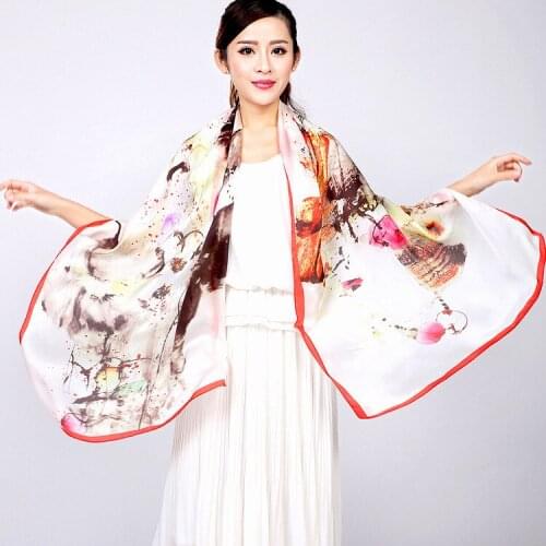 [SLKSCF] 180X70CM Fashion Flower Printing 100% silk satin scarves hijabs china silk world real silk scarf silk blusher veil
